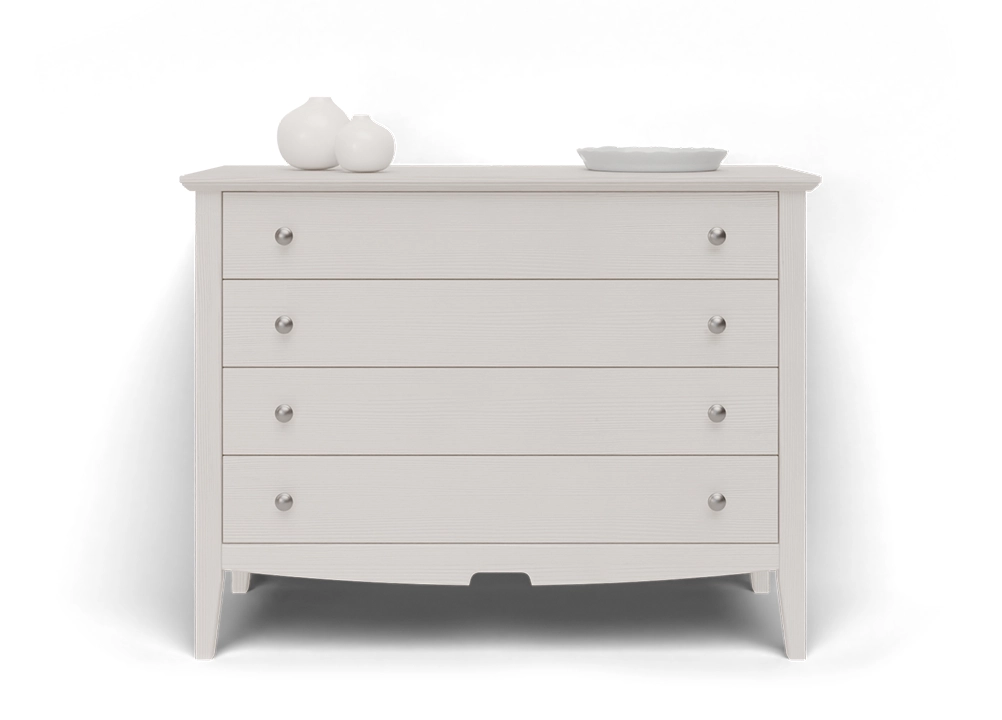 Comò shabby chic, legno laccato spazzolato bianco