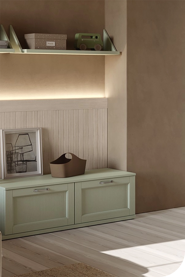 Dettaglio comodino classico contemporaneo, verde tundra