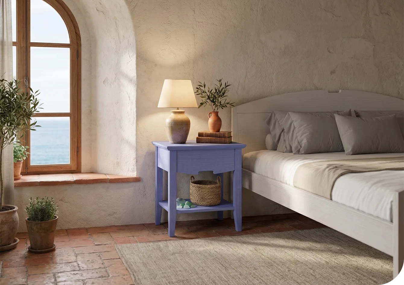 Comodino in legno e laccato spazzolato, modello KORA
