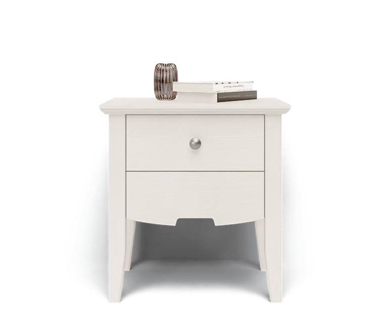 Comodino shabby a due cassetti, in legno massello