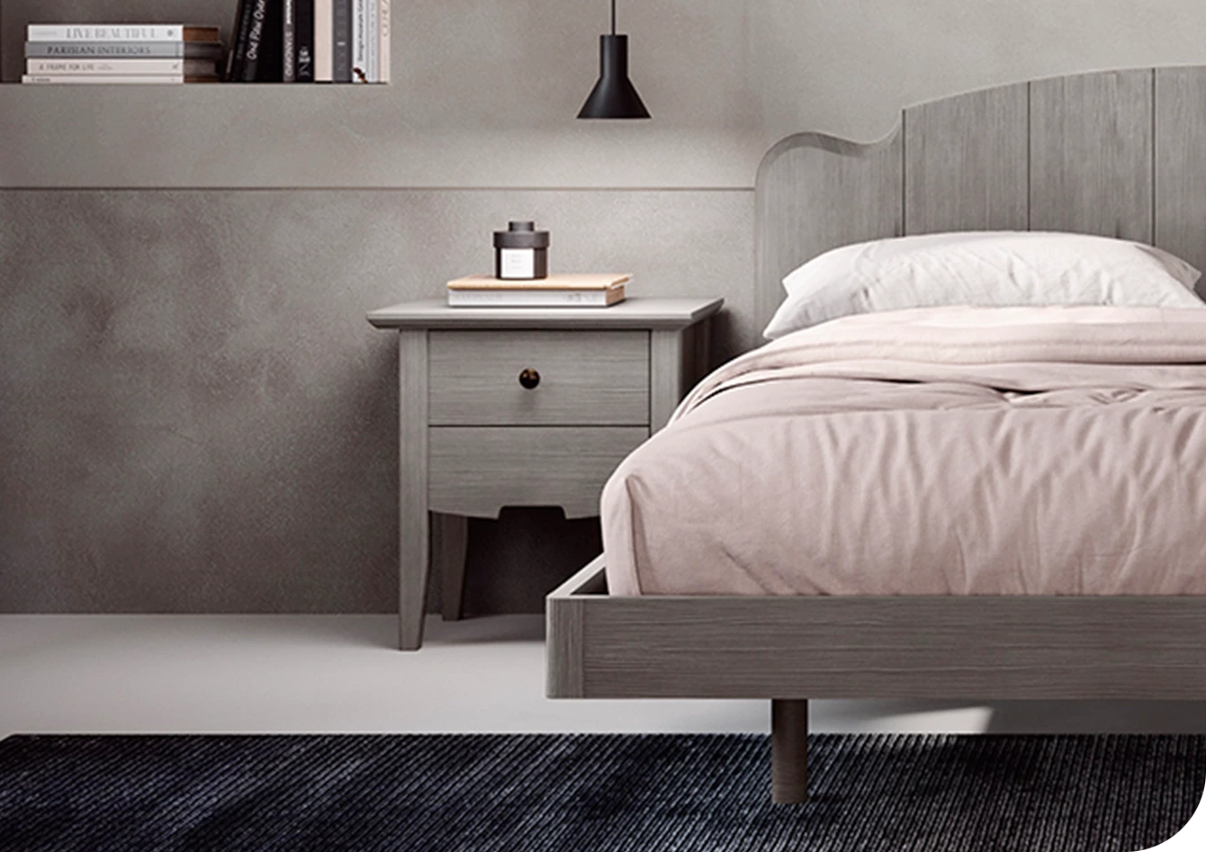 Comodino in legno grigio ardesia, stile shabby