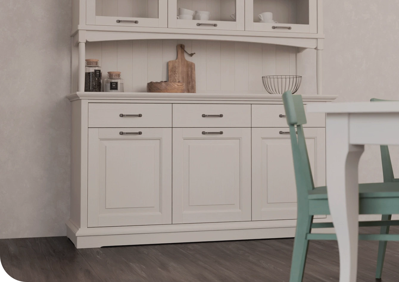 Particolare credenza in legno Ariette con tre ante