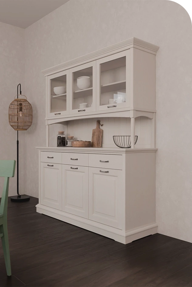 Dettaglio credenza in legno Ariette con tre ante