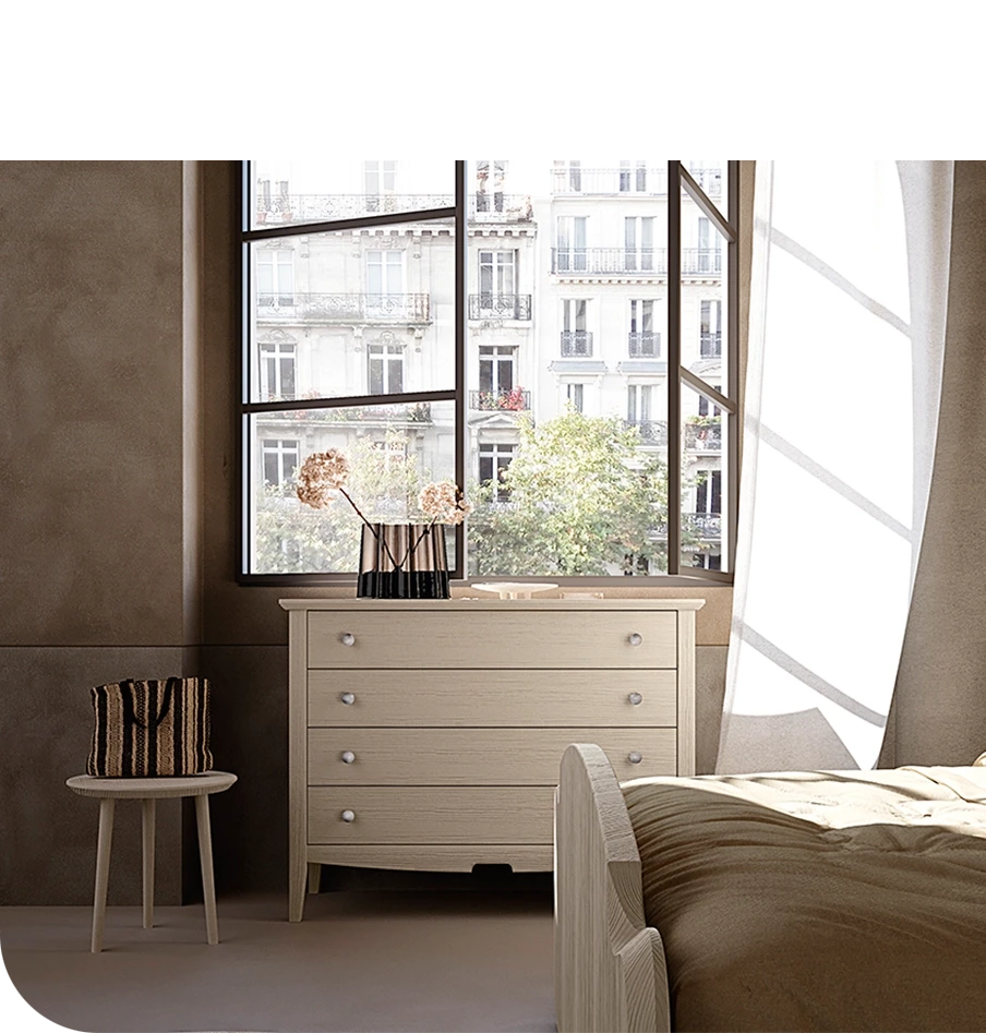 Comò in legno stile shabby chic, modello KORA