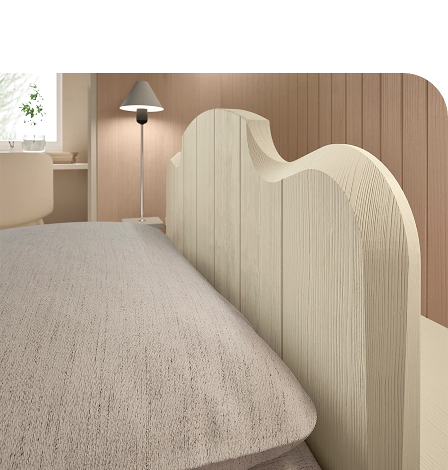 Dettagli letto singolo legno, Scandola