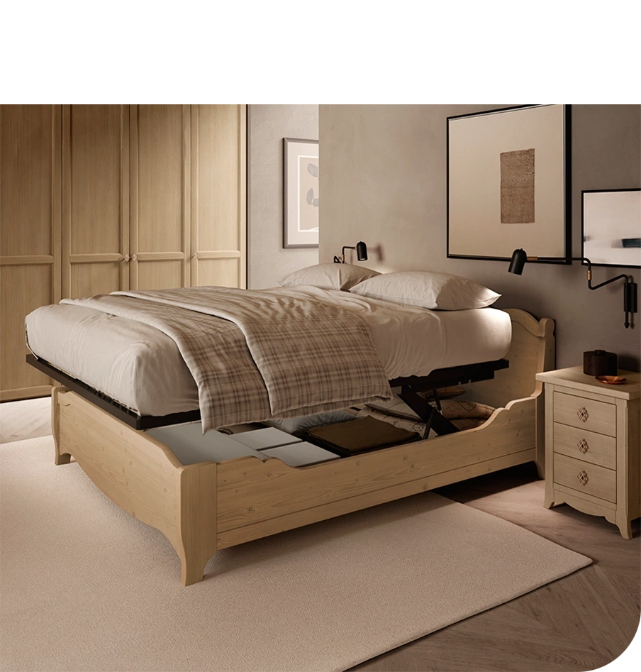 Letto classico contenitore, rete sollevabile due movimenti