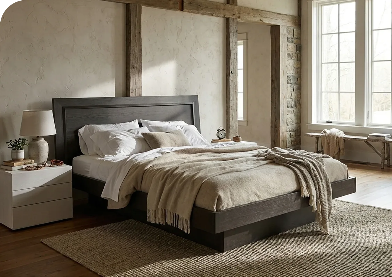 Letto contenitore con testiera in legno, design classico