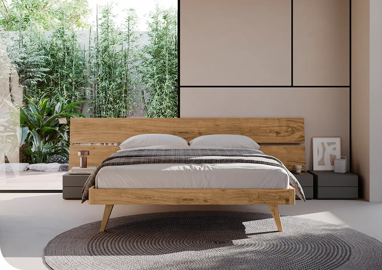 Letto matrimoniale moderno in legno di rovere, Scandola Mobili