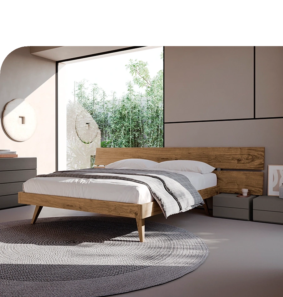 Letto matrimoniale moderno in legno di rovere, modello PLANA