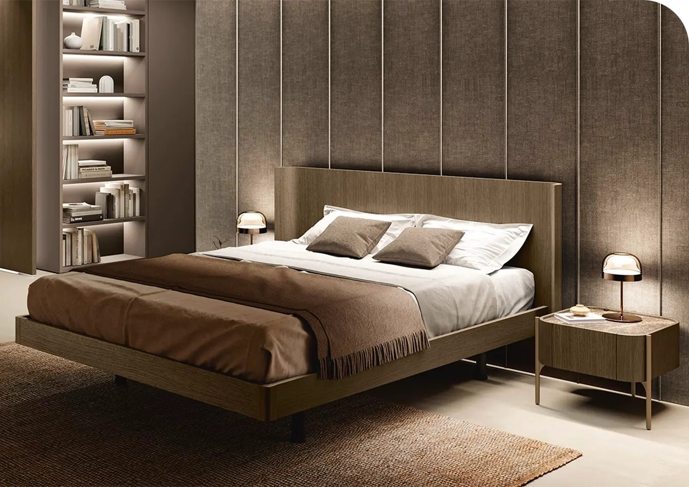 Letto moderno tondo in legno, NUA Scandola