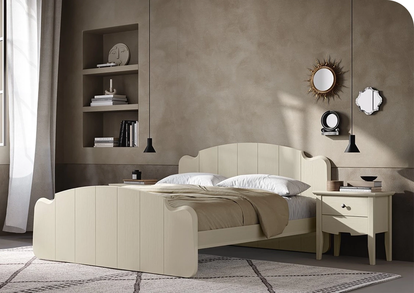 Letto matrimoniale shabby chic, modello ONDA