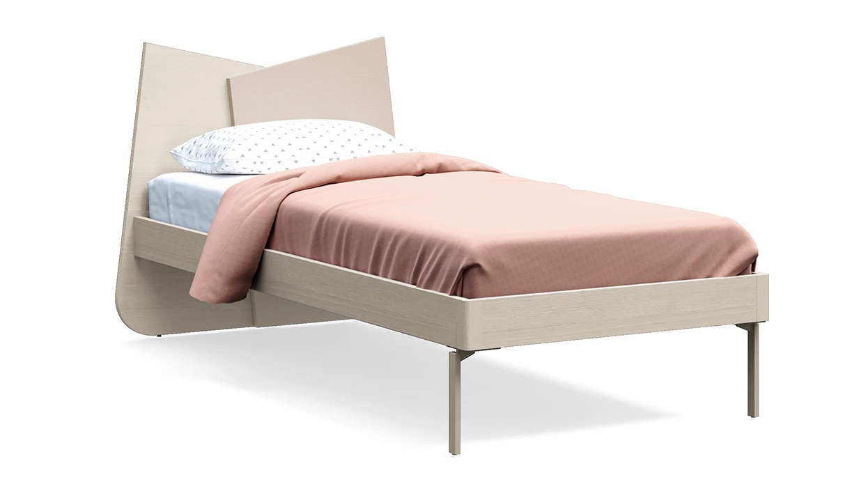 Letto singolo contemporaneo in legno naturale, DUO START