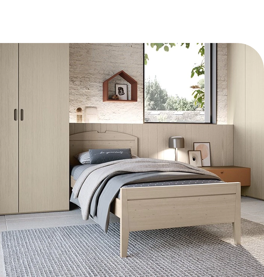 Letto singolo contemporaneo in legno, modello KORA